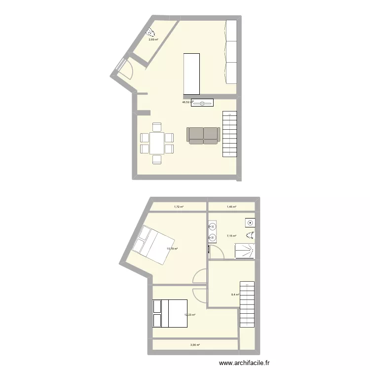 Étage Sci lpdl. Plan de 9 et 100 m² Étage Sci lpdl. Plan de 9 et 100 m²