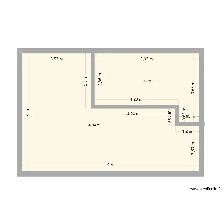 Thounette. Plan de 2 Pièces et 53 m² Thounette. Plan de 2 Pièces et 53 m²
