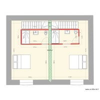 Plan étage avec deux escaliers quart tournants et wc centraux