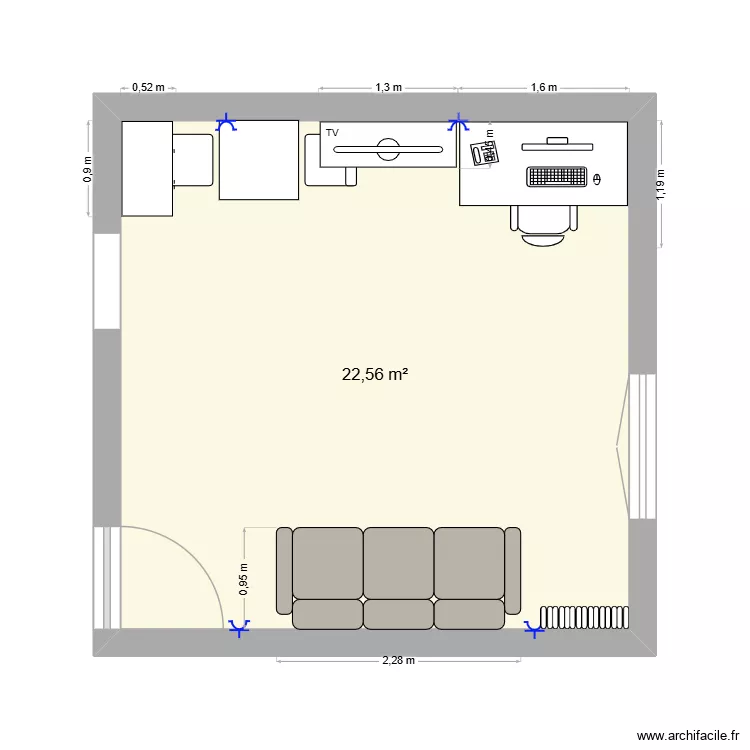 salon. Plan de 1  et 23 m²