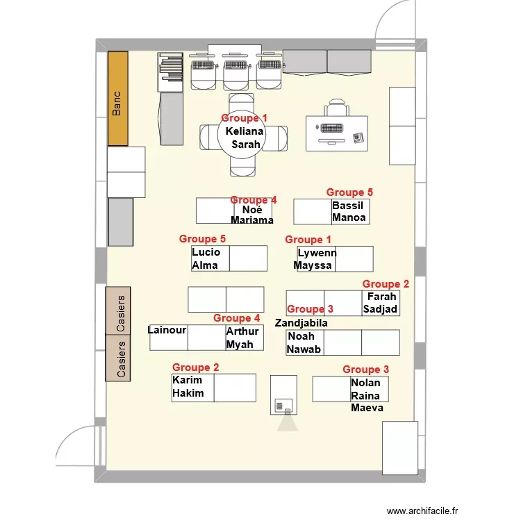 Classe P2 10 binômes HOMOGENE. Plan de 1 Pièce et 65 m² Classe P2 10 binômes HOMOGENE. Plan de 1 Pièce et 65 m²