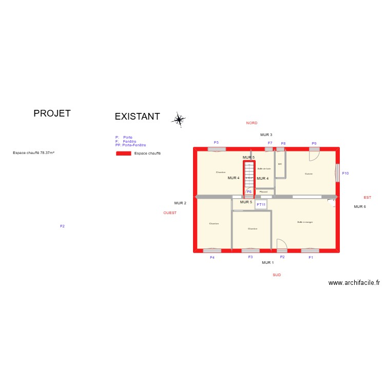 BESSE_ Existant. Plan de 9 pièces et 81 m2