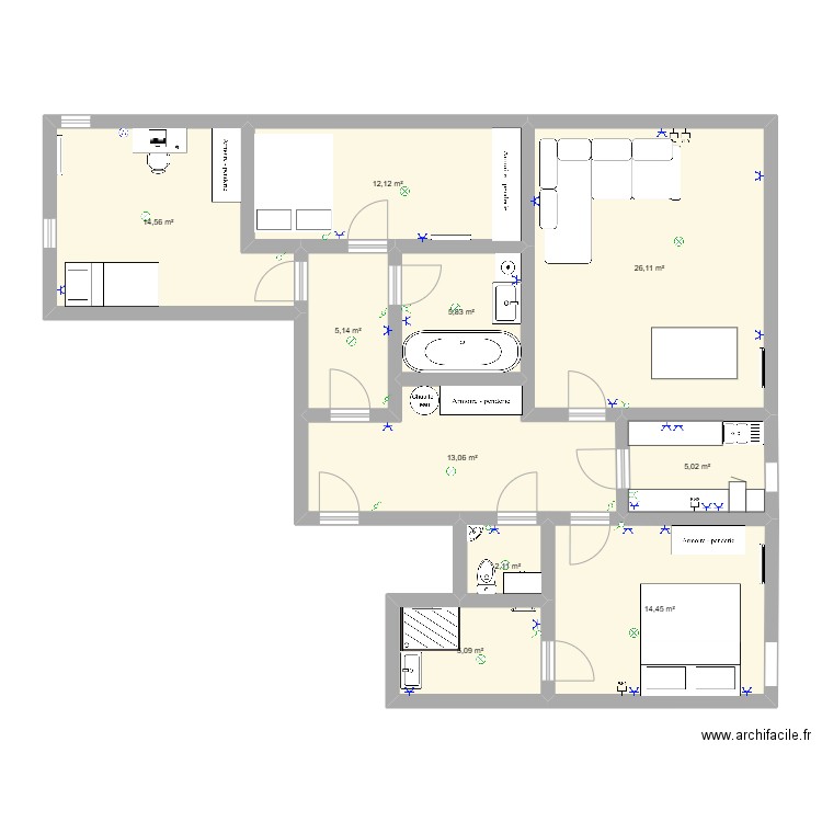 1DFHD. Plan de 10 pièces et 103 m2