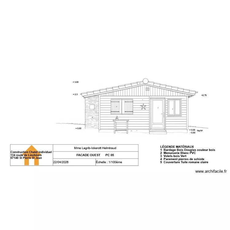 Facade Ouest. Plan de 