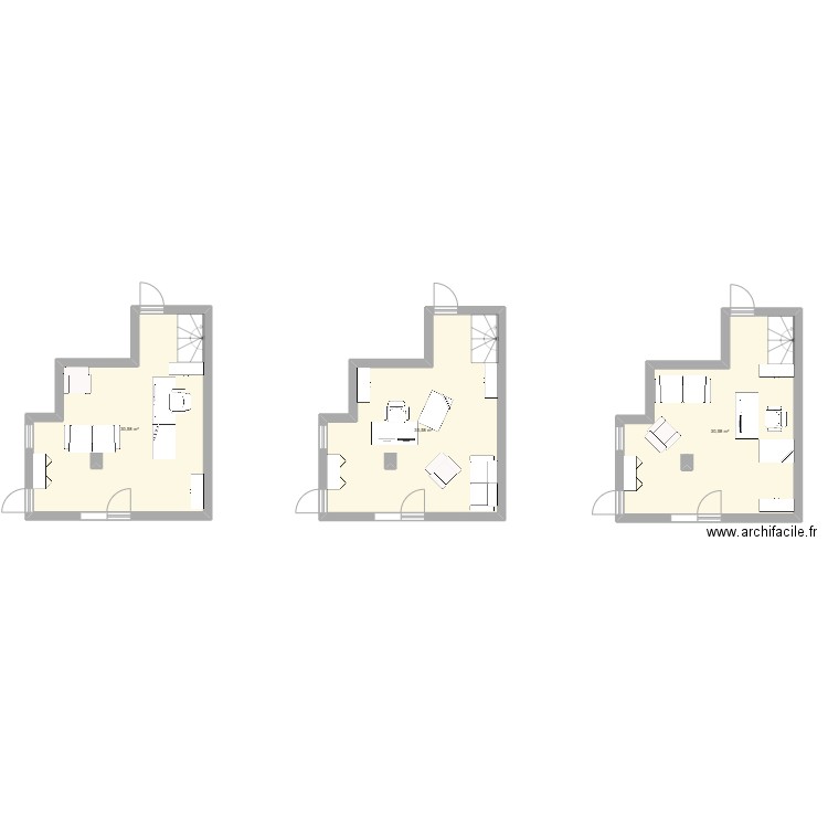AMENAGEMENT BUREAU. Plan de 3 pièces et 92 m2