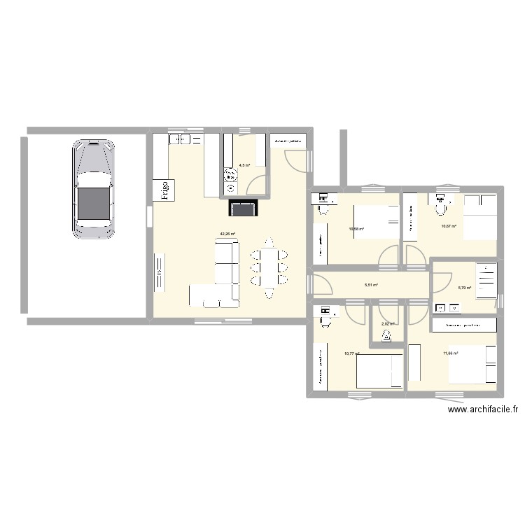 Maison 1. Plan de 9 pièces et 104 m2