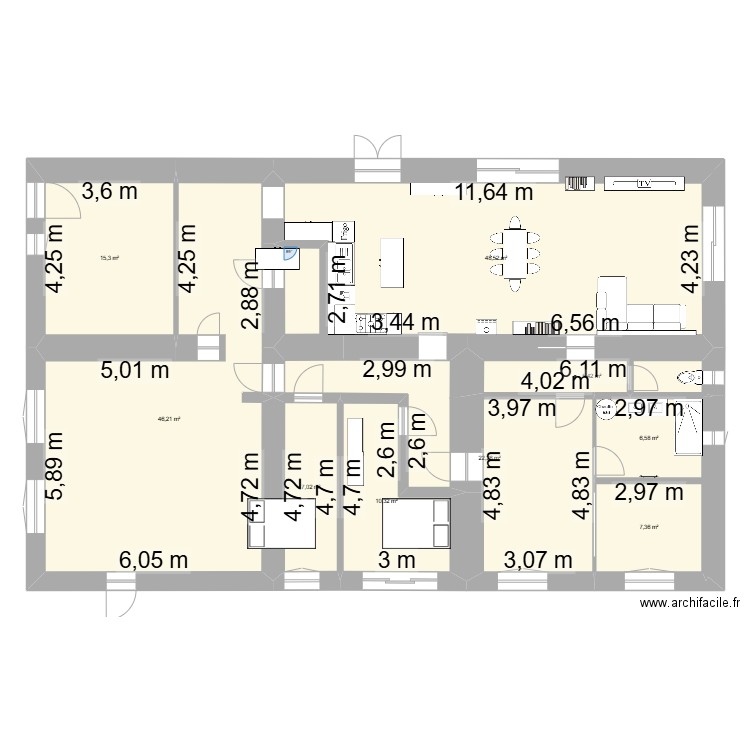 chambres aménagées. Plan de 9 pièces et 169 m2