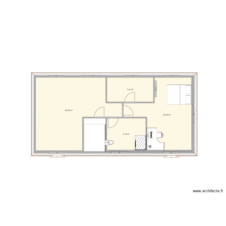 1etage. Plan de 4 pièces et 67 m2