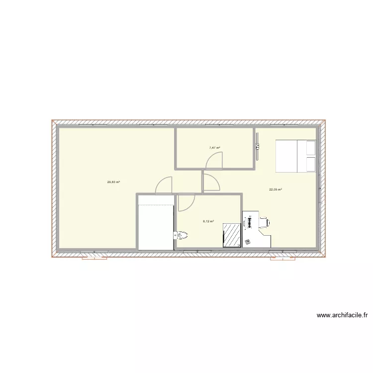 1etage. Plan de 4 pièces et 67 m² 1etage. Plan de 4 pièces et 67 m²