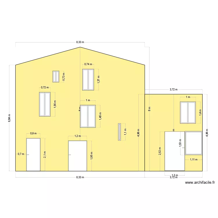 Façade sud modifié. Plan de Façade sud modifié. Plan de