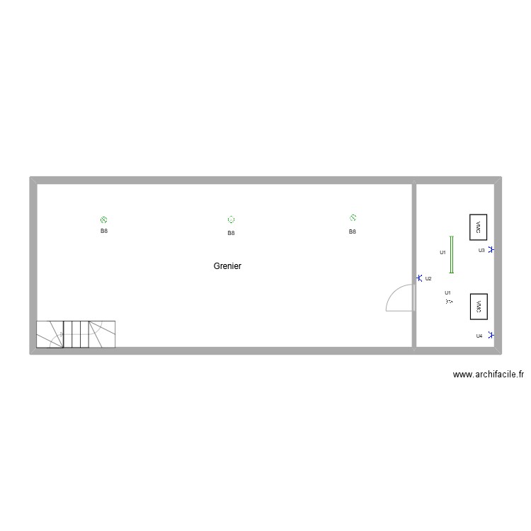 GRENIER SOHIER. Plan de 2 pièces et 68 m2