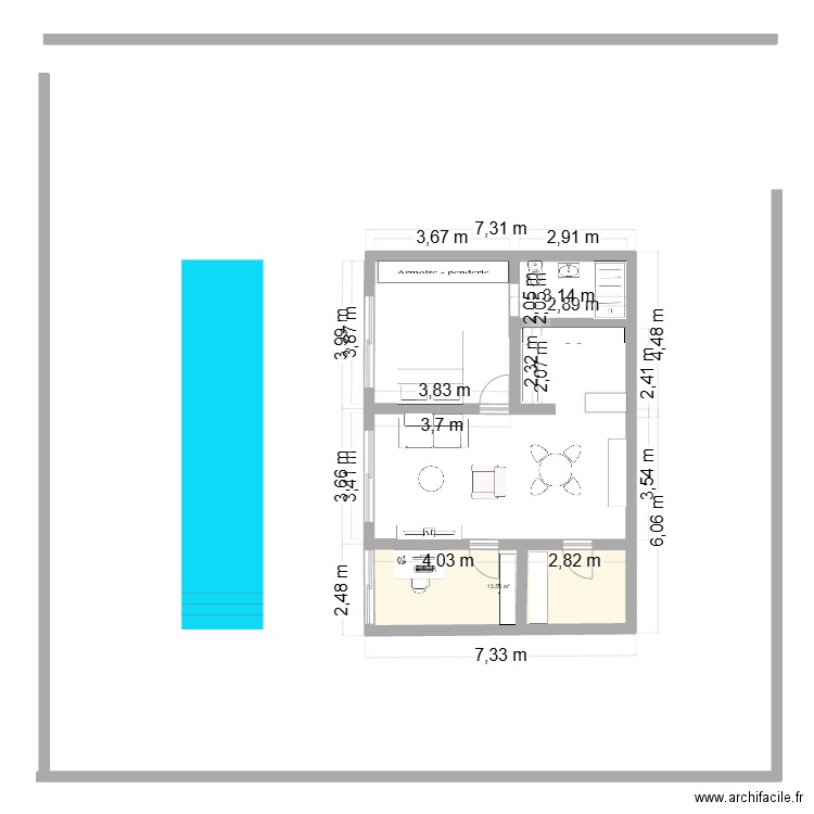 Etude 2. Plan de 1 pièce et 14 m2