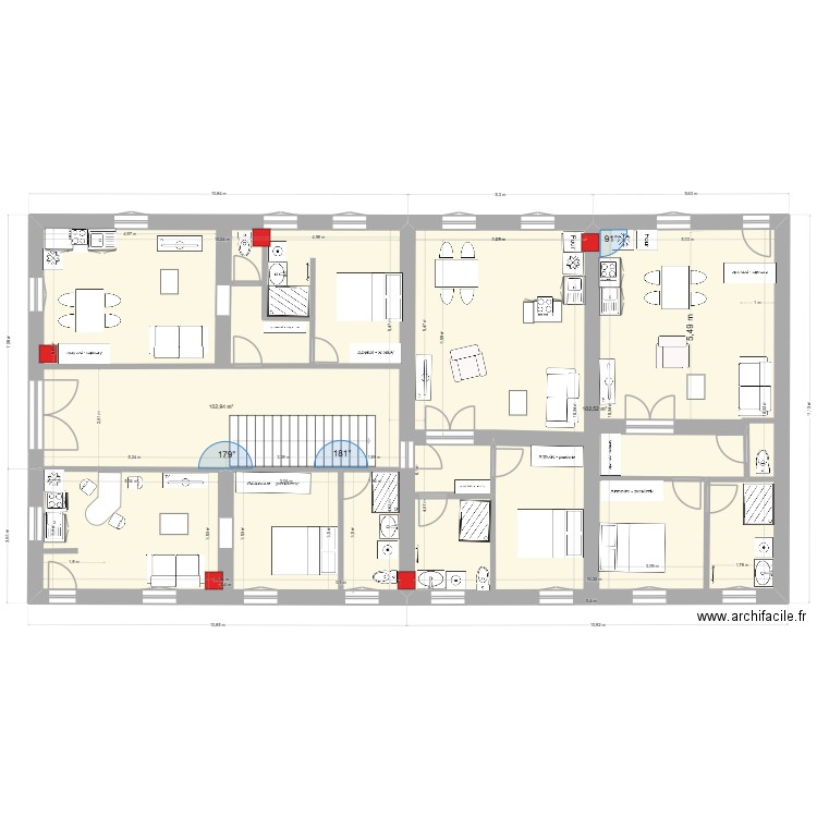Maison niv 0. Plan de 2 pièces et 205 m2