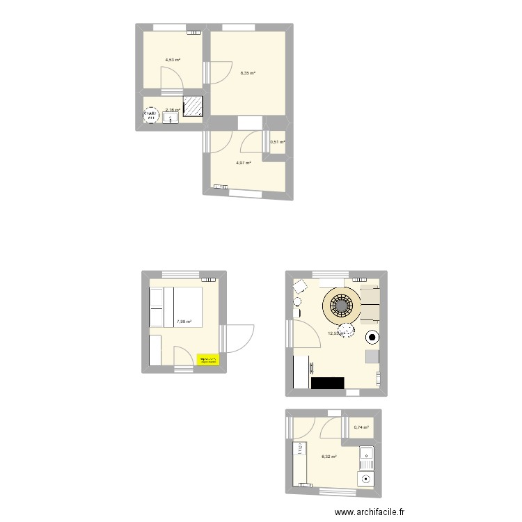 DAUPHIN. Plan de 9 pièces et 48 m2
