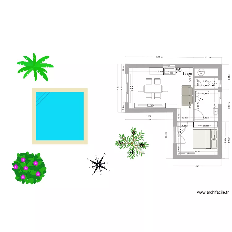 Annexe jardin. Plan de 4 et 37 m² Annexe jardin. Plan de 4 et 37 m²