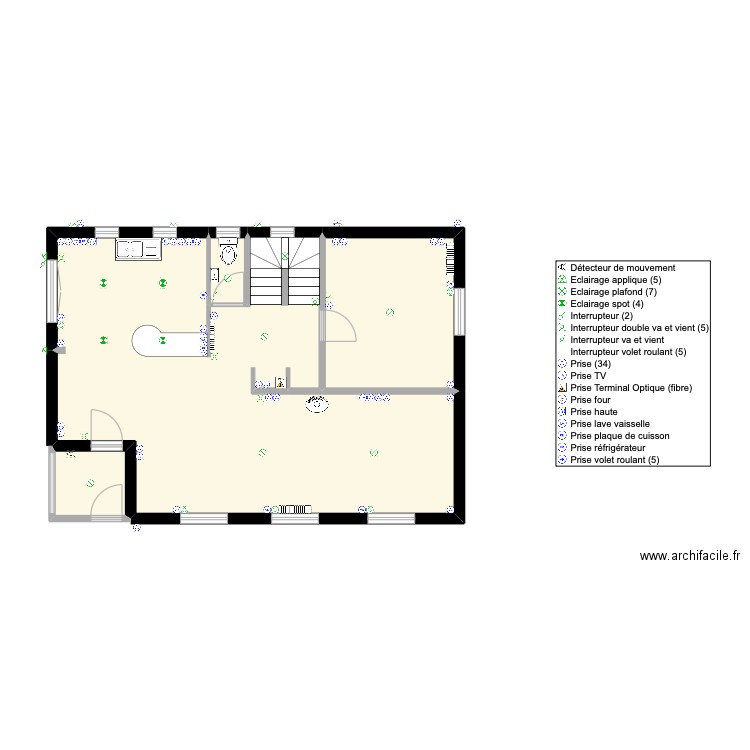 RDC électricité final cibles. Plan de 4 pièces et 70 m2