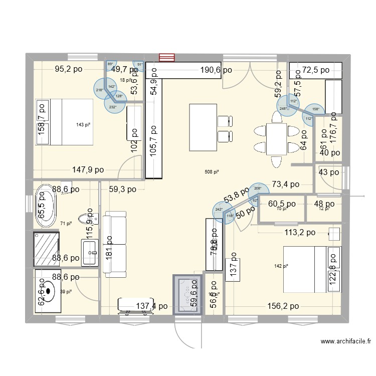 Plan maison 2026. Plan de 9 pièces et 89 m2