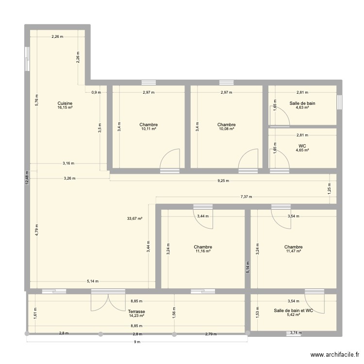 PLAN POULET R+1. Plan de 10 pièces et 122 m2