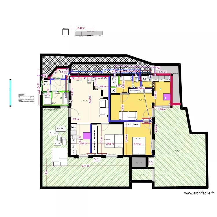 placo fiume cuisine ds ch. Plan de 17  et 188 m²