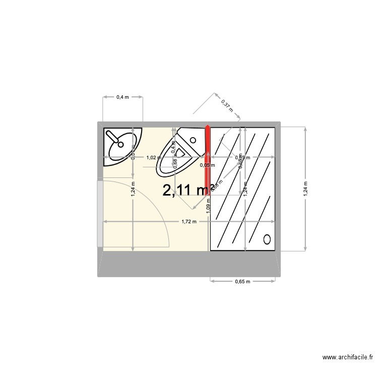 SDB bas Nord. Plan de 1 pièce et 2 m2