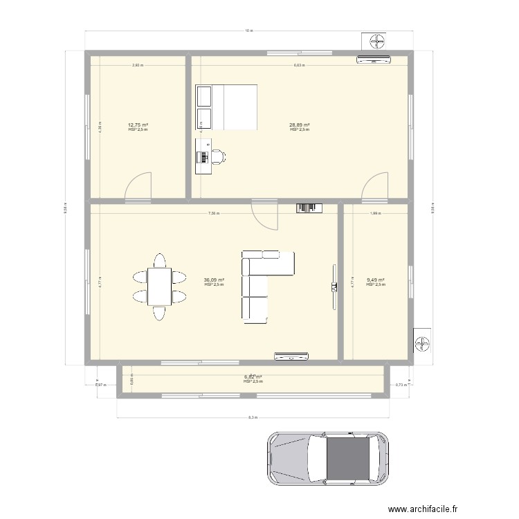 Maison. Plan de 5 pièces et 94 m2