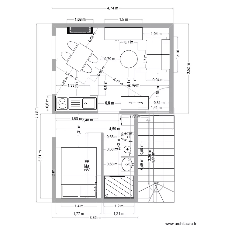 Etage 1. Plan de 1  et 14 m²
