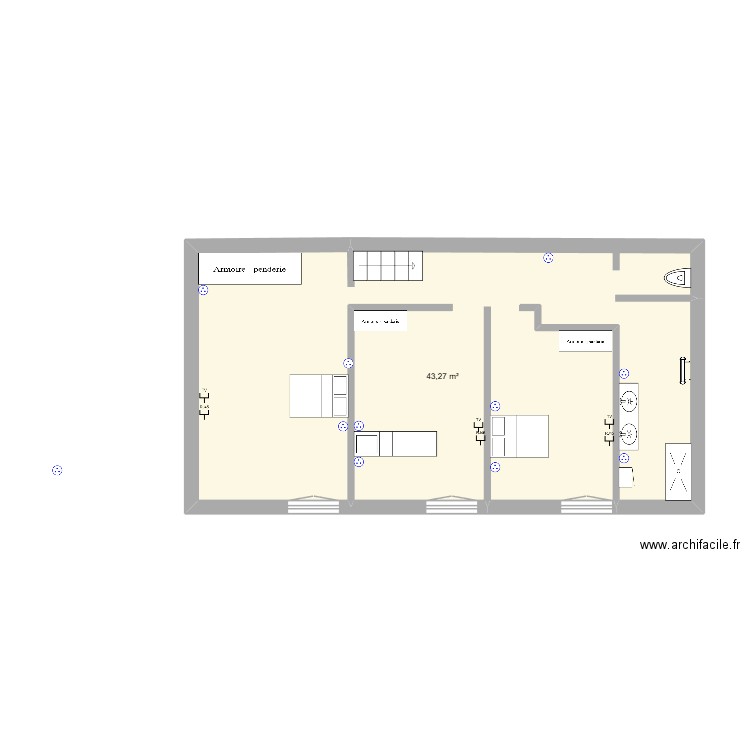 étage 1. Plan de 1 pièce et 43 m2