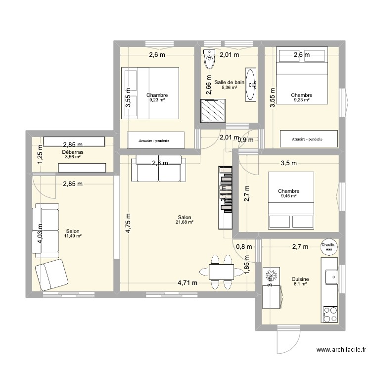 POMMIERS. Plan de 8 pièces et 78 m2