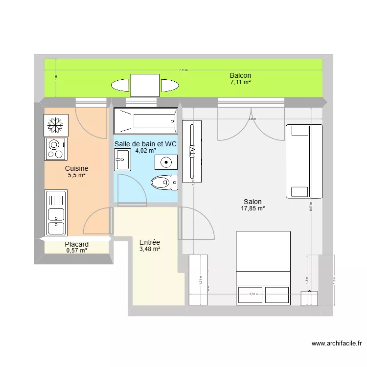 Les Primev&egrave;res 26. Plan de 7  et 39 m²