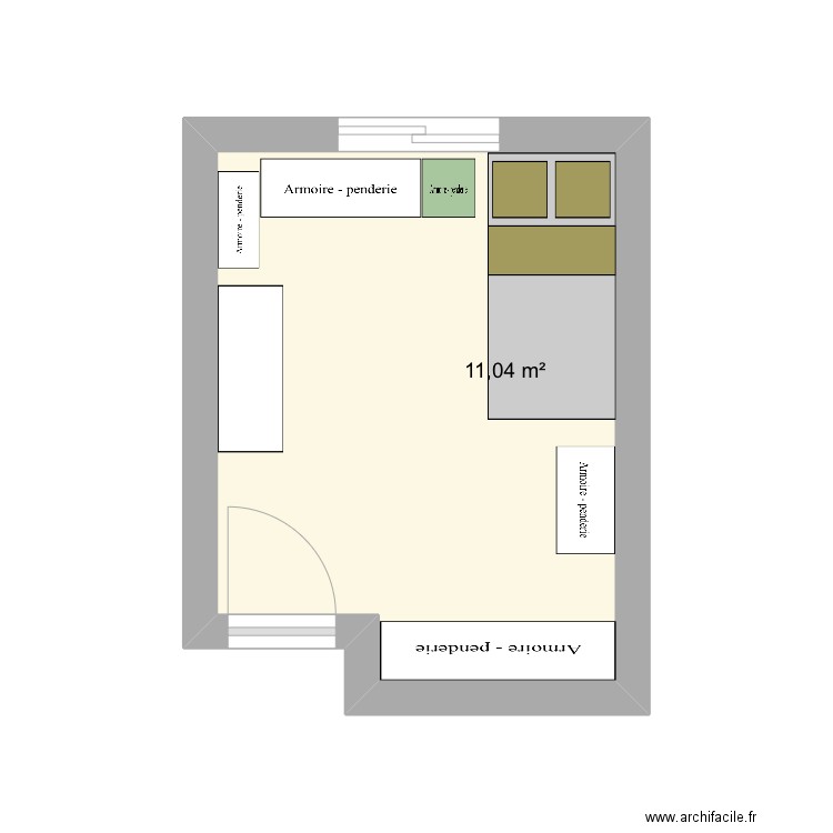 Chambre Cléa. Plan de 1 pièce et 11 m2