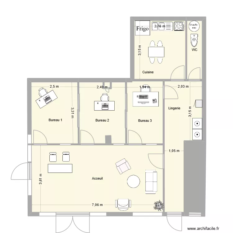 Bureaux Grimaud  Projet. Plan de 8  et 73 m²