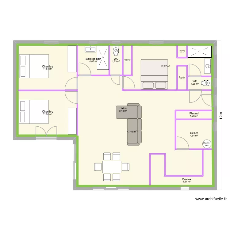 Maison LEGE V1 agencée. Plan de 14 Pièces et 217 m² Maison LEGE V1 agencée. Plan de 14 Pièces et 217 m²