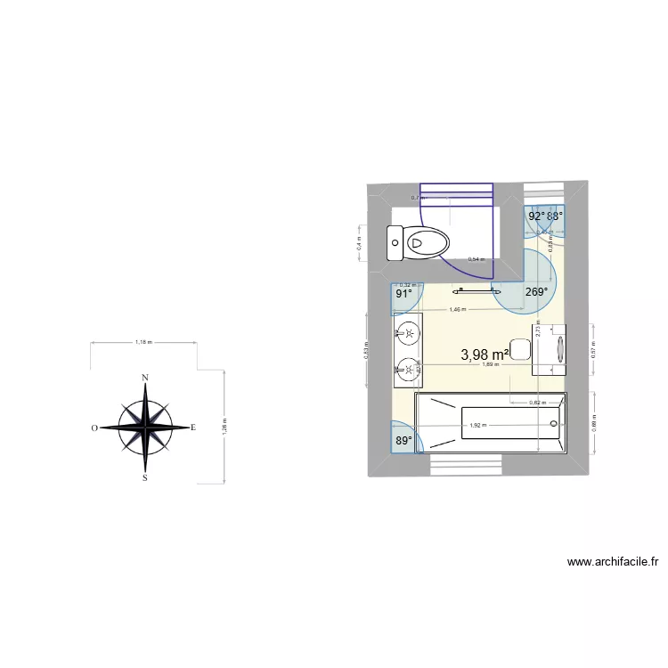 SALLE DE BAIN. Plan de 1 pièce et 4 m²