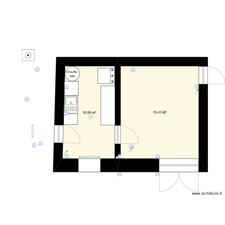 Nouvelle pièce bas. Plan de 2 pièces et 26 m2