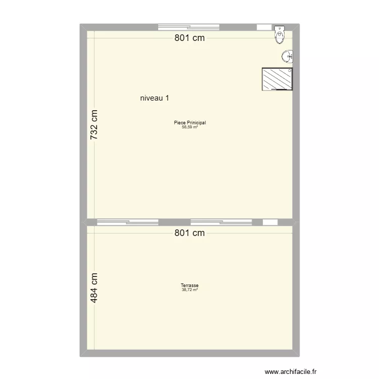 St Nicolas surface habitable niveau 1. Plan de 2  et 97 m²