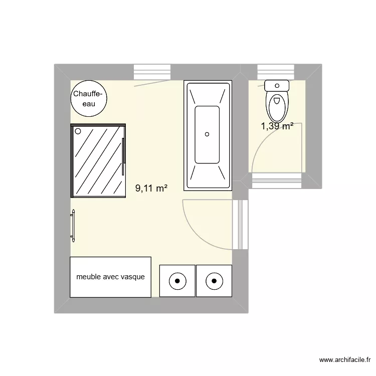 salle de bain. Plan de 2 et 11 m² salle de bain. Plan de 2 et 11 m²