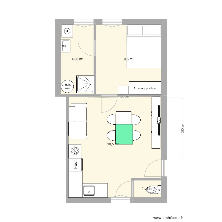 Abbé Léon Spariat, . Plan de 2 pièces et 40 m2