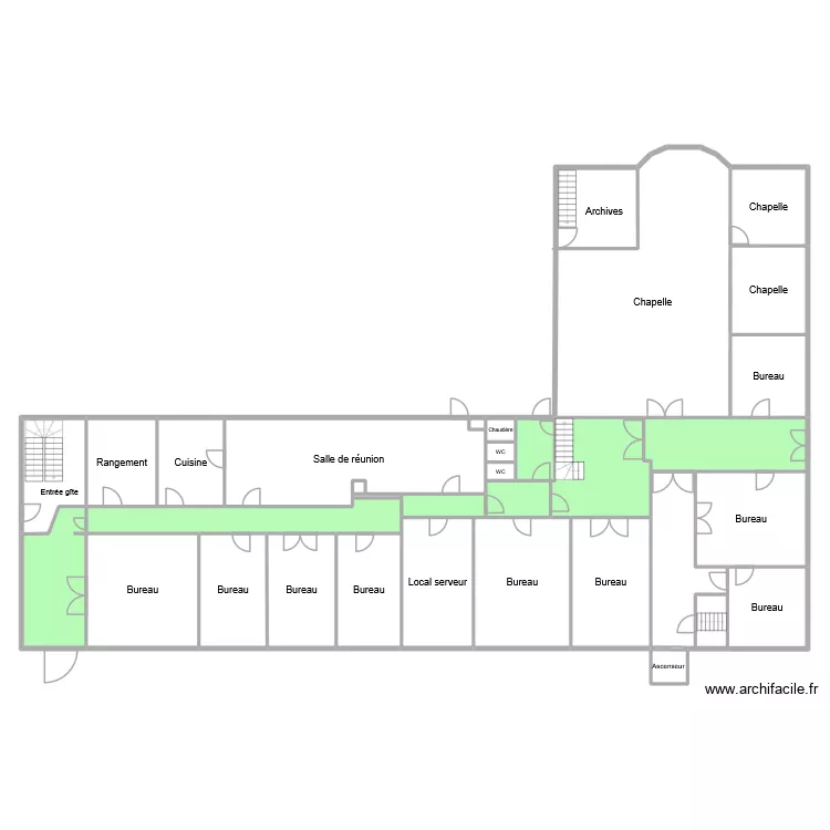 B&acirc;timent principal_REZ_basique. Plan de 32 Pièces et 498 m²
