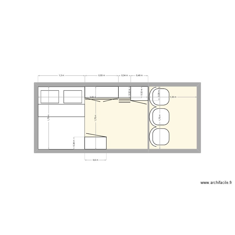 MEUBLES BAS. Plan de 2 pièces et 8 m2