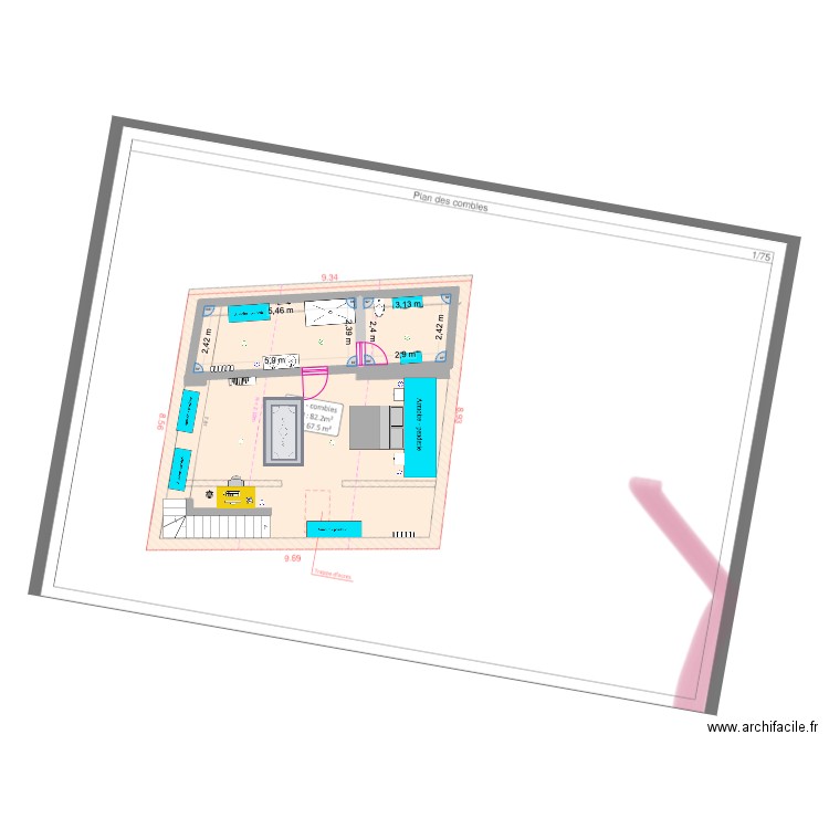 Uccle. Plan de 2 pièces et 21 m2