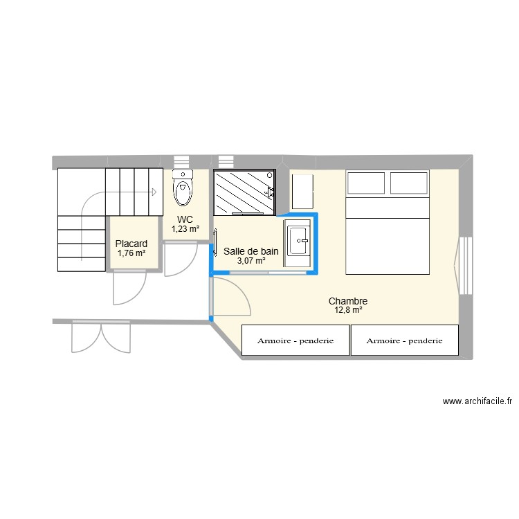 Toby et Chloé V2 sb+chambre. Plan de 4 pièces et 19 m2