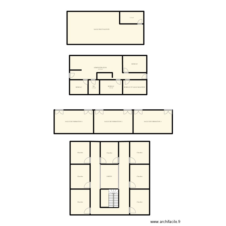 fdfp. Plan de 21 pièces et 107 m2