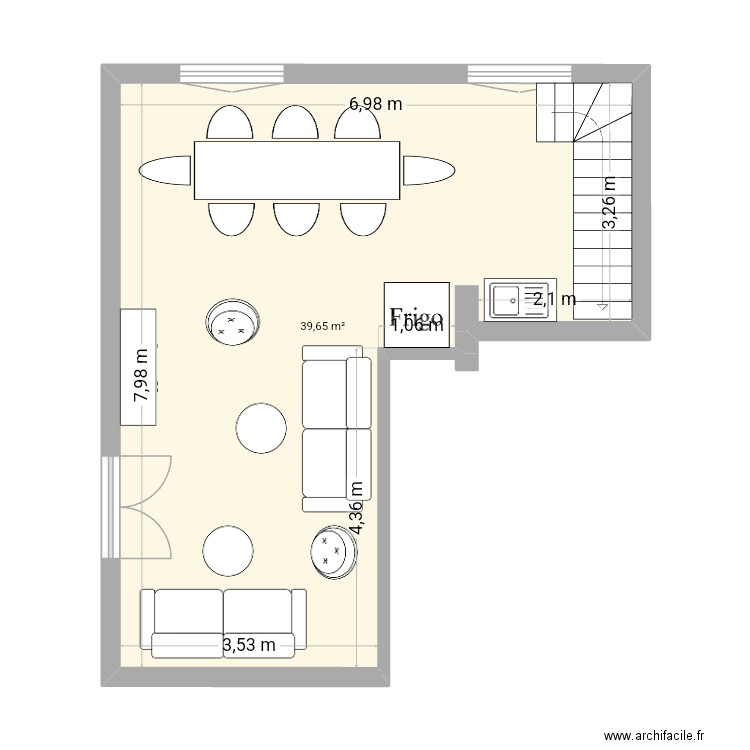 Gite apres. Plan de 1 pièce et 40 m2