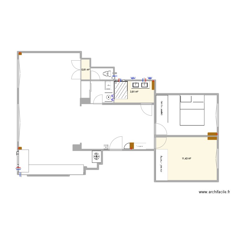 22Jonquoy-Meuble. Plan de 3 pièces et 16 m2
