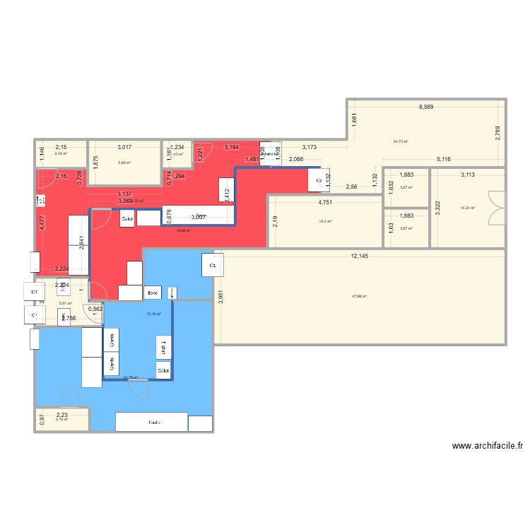 ATC. Plan de 15 pièces et 199 m2