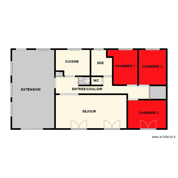 VOLEAU. Plan de 11 pièces et 91 m2