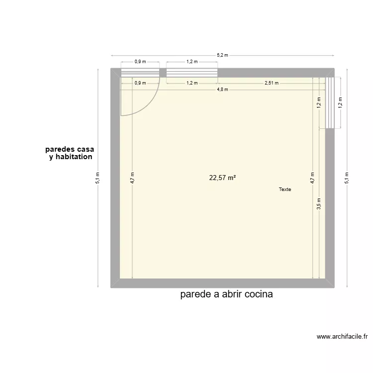 agrandissement cuisine. Plan de 1  et 23 m²