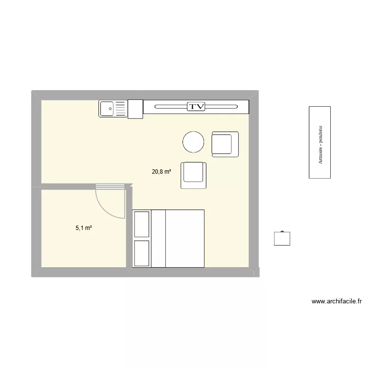 studio. Plan de 2  et 26 m²