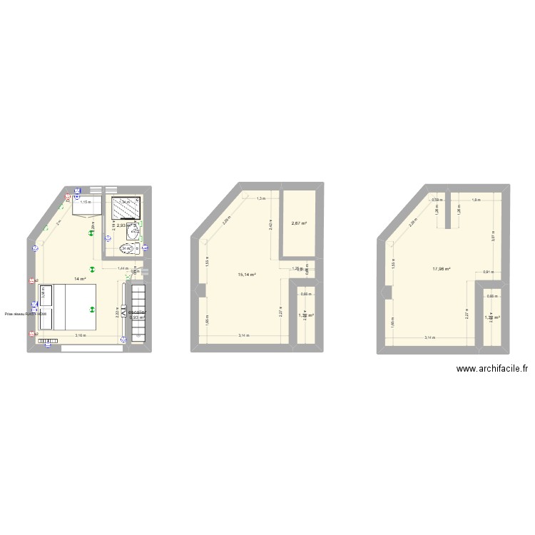 Plan étage brut. Plan de 8 pièces et 56 m2