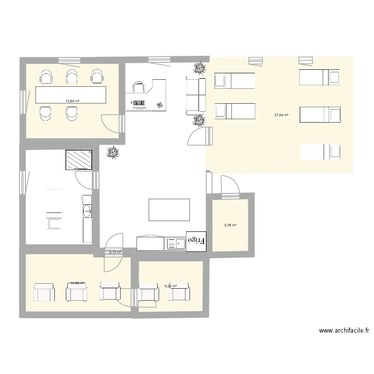 Local Montauban. Plan de 6 pièces et 64 m2